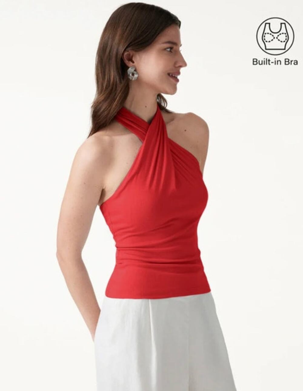 OGL Top Size L NEW Criss Cross Halter Neck Going-Out Bra Top Red